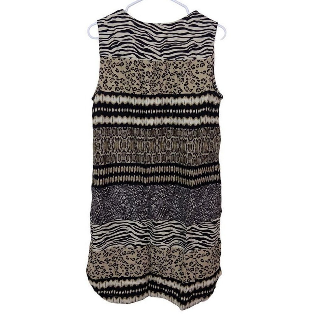 Beachlunchlounge Tribal Print Tassel Neck Sleeveless Shift Dress Safari Medium - Picture 3 of 6